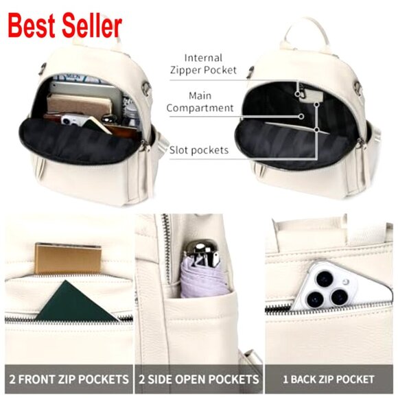 Full Grain Genuine Leather Backpack Purse Convertible Daypack Shoulder Bag main image 3